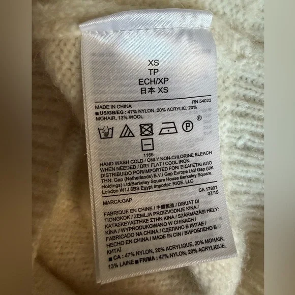 GAP Mohair Wool Blend Fair Isle Nordic Crew Neck Sweater Cream Women XS - Picture 7 of 8